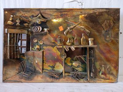 Vintage 3D Metal Wall Art Piece, Often Described As A "General Store" or "Frontier" Diorama. 20"x13"