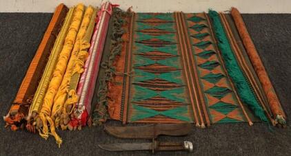 (5) Hand-Loomed Hanging Wall Decor & Vintage Knife w/ Sheath