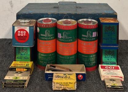 Vintage Wooden Toolbox, Smokeless Shotgun Powder, .30cal Plinkers, Shotshell Primers, & More