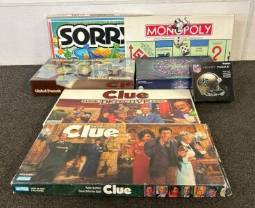 (6) Board Games And (1) NFL Saints Helment Puzzle