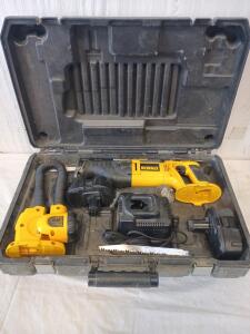 DeWalt 18v SawZaw, DeWalt Flex Neck Flashlight, (2) DeWalt Batteries, DeWalt Charger, DeWalt Carrying Case