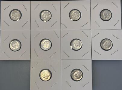 (10) 1964 Roosevelt Dimes- 90% Silver Coins