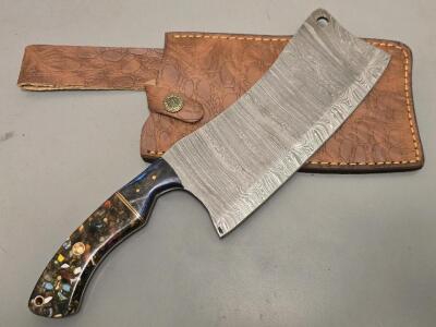 Damascus Custom Cleaver W/ Leather Sheath *New*