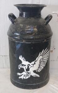 Vintage Antique Milk Can With A White Eagle Painted on the Side 25"x14"x14"