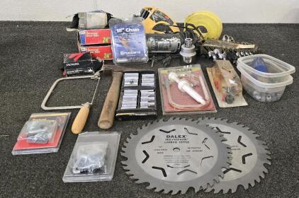 Assorted Tools- 10" Saw Blades, Sprayer Nozzles, Sockets And More