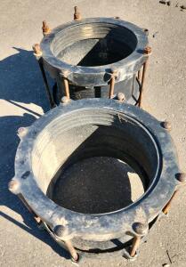 Industrial Pipe Coupling, 8 Bolts, Likely Cast Iron or Steel