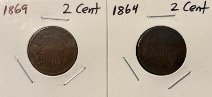 (2) U.S. Two-Cent Pieces (1864-1869)