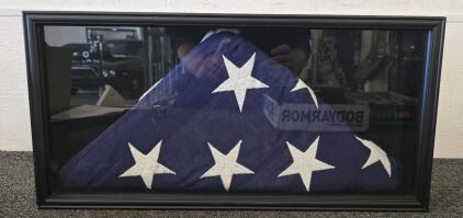 Folded American Flag Inside Shadow Box
