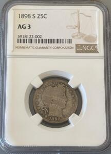 1898-S Barber Silver Quarter