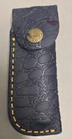 Damascus Custom Folding Pocket Knife W/ Leather Sheath- Wide "Toothpick" Style Blade - 5