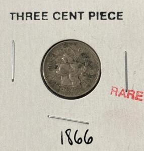 1866 RARE Three Cent Nickel Coin