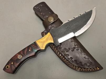 Carbon Steel Custom "Tracker" Hiking Knife W/ Leather Sheath