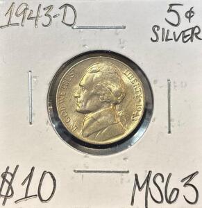 1943-D MS63 SILVER MINT STATE JEFFERSON .05c