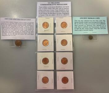 1909 VDB Lincoln Head Cent, US Treasury Commemorative Medallion, And Ancient Roman Coin