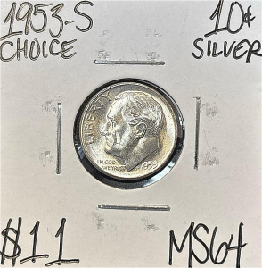1953-S MS64 CHOICE SILVER ROOSEVELT DIME