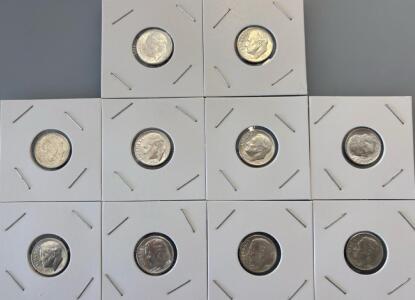 (10) 1964 Roosevelt Dimes- 90% Silver Coins