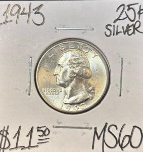 1943 MS60 SILVER WASHINGTON QUARTER