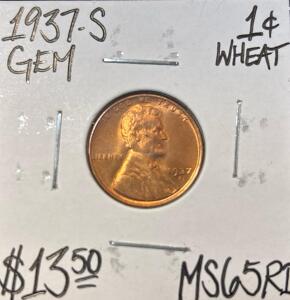 1937-S MS65RD RED GEM WHEAT COPPER CENT