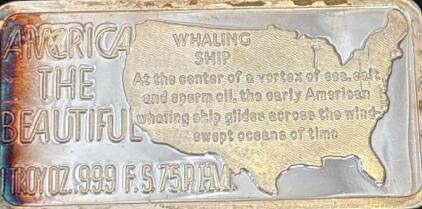 &ldquo;America The Beautiful&rdquo; Troy 1oz .999 Silver Big Sur. Whaling Ship Bar