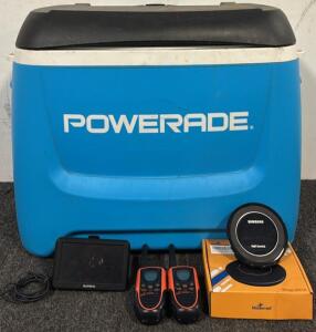 Igloo Powerade Cooler, (2) Uniden GMR Radios, Garmin Navigation System, Samsung Fast Charger, & More
