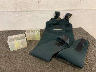 Hodgeman Waders Size Small, (2) Boxes Of Lures