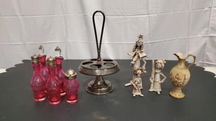 Victorian Cranberry Glass Cruet Set and More
