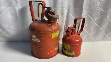 2 Vintage Fuel Cans, 1 vintage Underwriters Laboratories 1-gallon steel safety can , 1 Just Rite One Quart Can