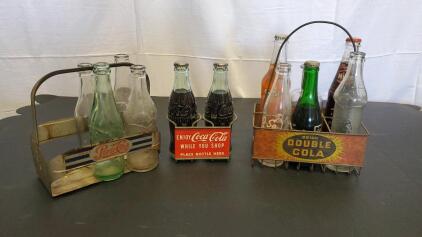 Assorted Vintage Soda Bottles With Carriers