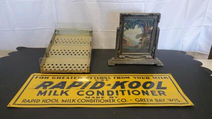 (1) Vintage Metal Sign ,(1) Vintage Display Sign And More