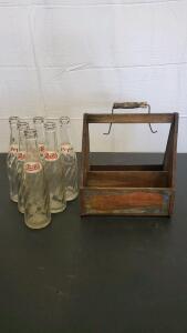 Vintage Pepsi-Cola 6 Pack Wooden Carrier With Bottles