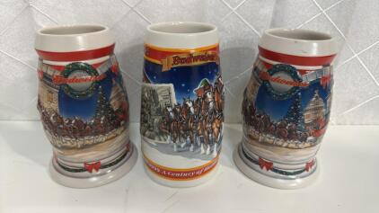 (3) 1999 Budweiser Winter Holiday Beer Steins