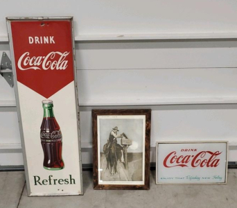 (2) Vintage Coca-Cola Signs and Vintage The Ladies World Picture