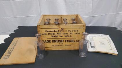 Vintage Sage Brush Tonic Box with Bottles
