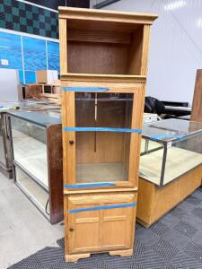 (1) Tall Oak-Veneer Entertainment Center With Class Door - 73&rdquo;Hx23&rdquo;Wx19&rdquo;D