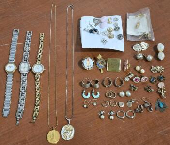 Assorted Jewelry: Watches, Earrings, Pins & Necklaces