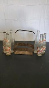 Vintage Pepsi-Cola Six-Pack Carrier With Vintage Pepsi Bottles
