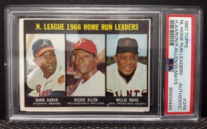 1967 Topps NL Home Run Leaders Card #244, PSA Authentic, Aaron, Allen, Mays