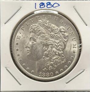 1880 Morgan Silver Dollar Coin, 90% Silver, Philadelphia Mint