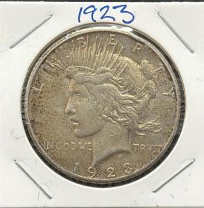1923 Peace Silver Dollar Coin, US Mint, No Mint Mark Philadelphia