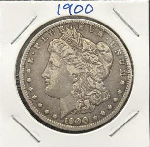 1900 Morgan Dollar Coin, U.S. Mint, Lady Liberty, Eagle Design, No Mint Mark