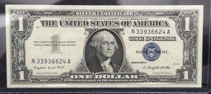 1957 A $1 Silver Certificate, Serial: N33936624A, Blue Seal (Crisp)