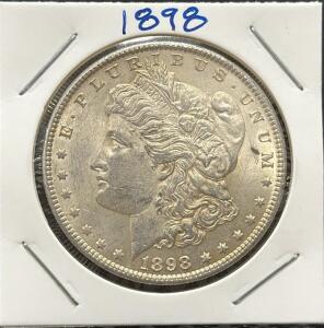 1898 Morgan Dollar, United States Coin, 90% Silver, No Mint Mark