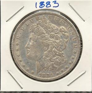 1883 Morgan Dollar Coin, No Mint Mark, Silver Composition, Reeded Edge