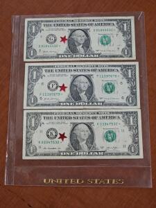 (3) One Dollar Star Bills