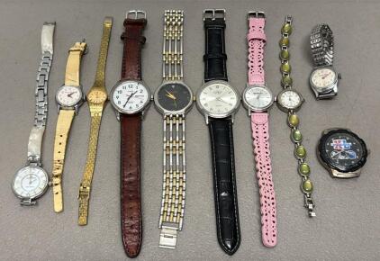 Large Lot Of Designer Watches, Timex, Elgin, And More