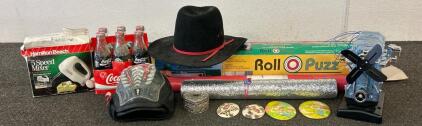 (1) Decorative Engine Replica, (6) Glass Vintage Coke Bottles, (1) Puzzle Mat, And More