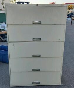 5-Drawer Beige Metal Lateral Filing Cabinet with Lock