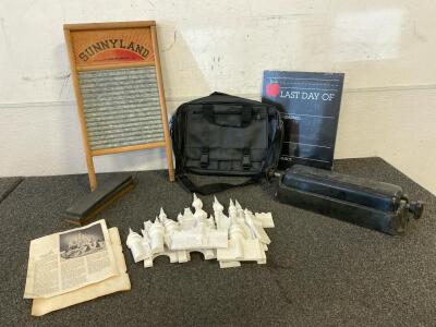 Sunnyland Washboard, Norton Multi-Oilstone, (3) Sharpening Blocks, Computer Bag, Vintage Cinderella&rsquo;s Castle And More