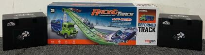 Racing Track Car Toy Truck W/ Ramps & Cars & Zylegen Brick Building Sets