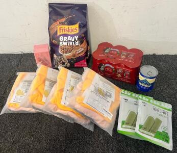 Pet Goods Including Purina Dog Food, Dog Diapers, Cat Food, Cat Brush & Cat Grass Chews